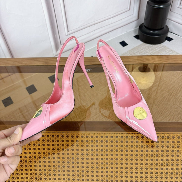 YSL Louis Slingback 10cm Light Pink Satin Patent Leather 932061