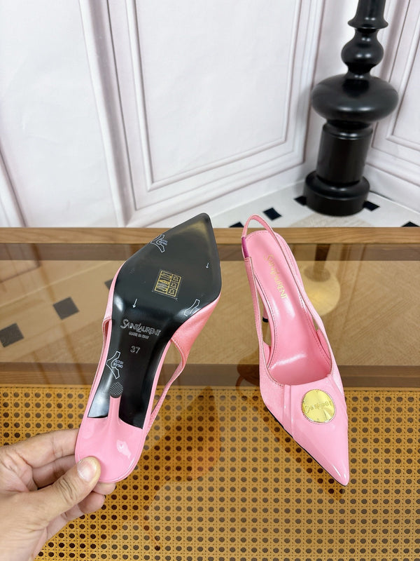 YSL Louis Slingback 10cm Light Pink Satin Patent Leather 932061