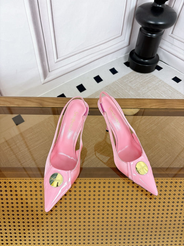 YSL Louis Slingback 10cm Light Pink Satin Patent Leather 932061