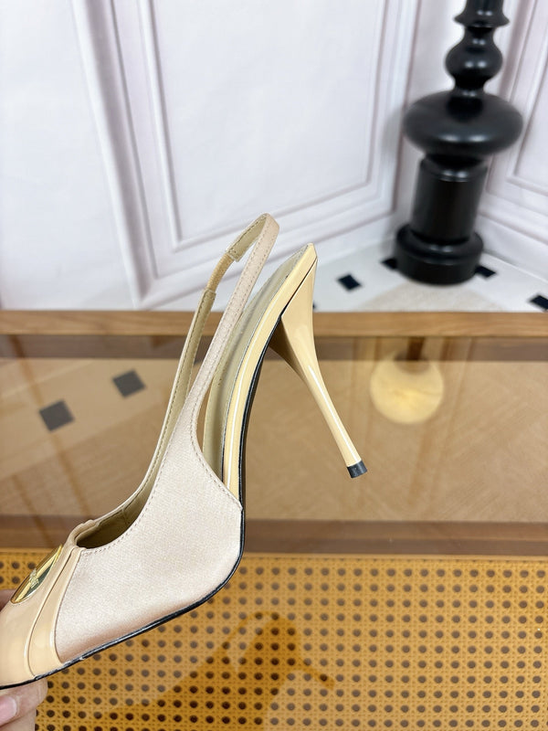 YSL Louis Slingback 10cm Beige Satin Patent Leather 932062