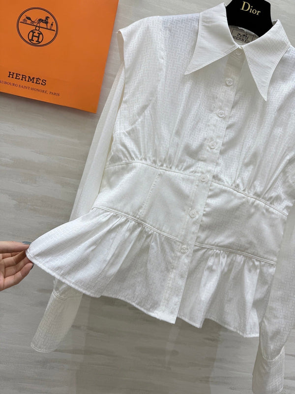 HM Jacquard Shirt with Slim Fit White Silk Cotton 346524