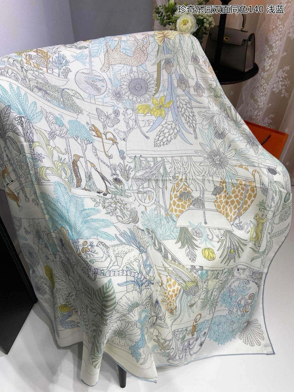 Precious Paradise Scarf 140 CM White Colorful Cashmere And Silk