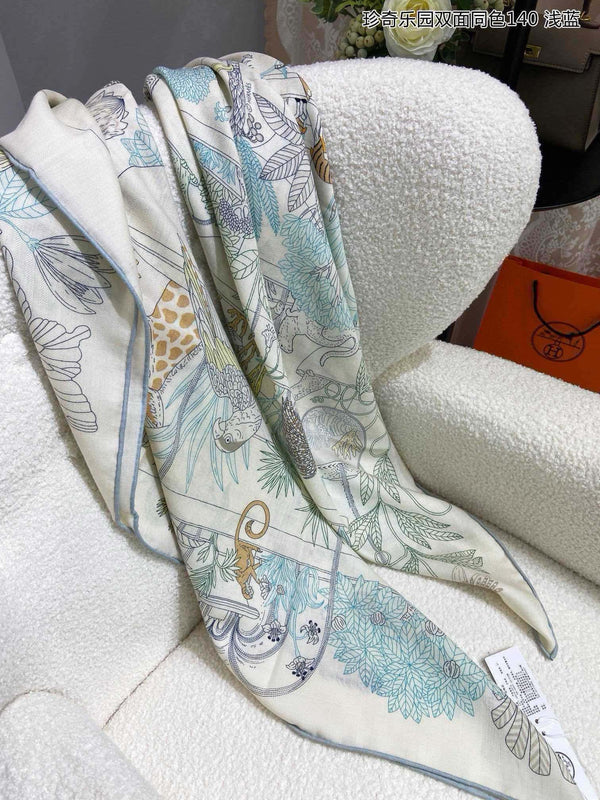 Precious Paradise Scarf 140 CM White Colorful Cashmere And Silk