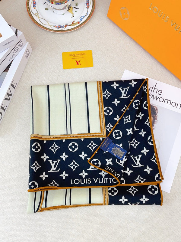 LV Double-sided Scarf 140cm Black White Cashmere 971049