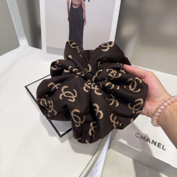 WALNUT BROWN MONOGRAM FABRIC SCRUNCHIE 412545