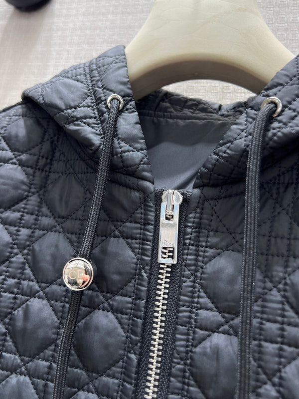 CD 26s Zipped Macrocannage Jacket Black Quilted Technical Taffeta 420990