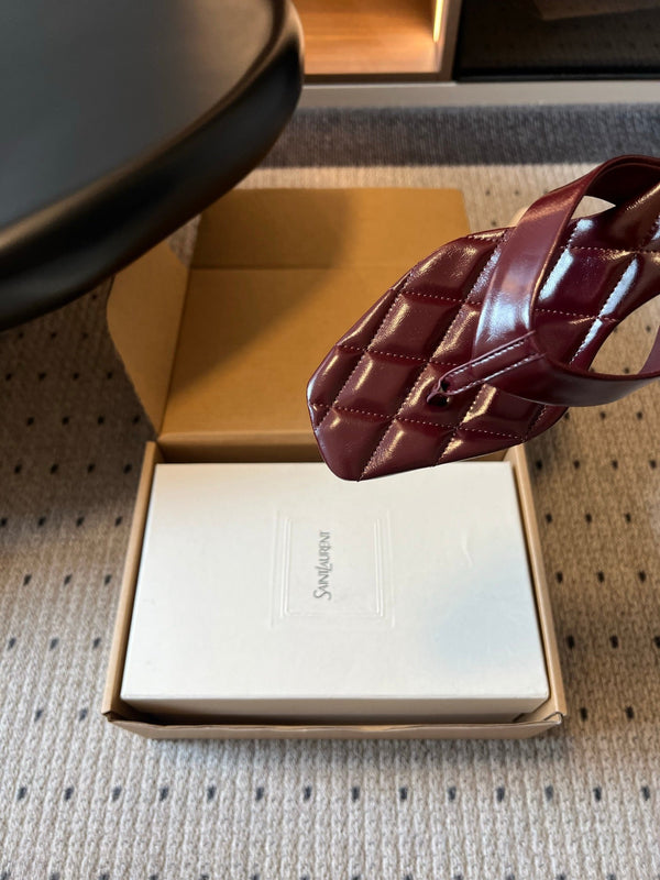 YSL Sip Sandal 4.5cm Burgundy Smooth Leather 932319