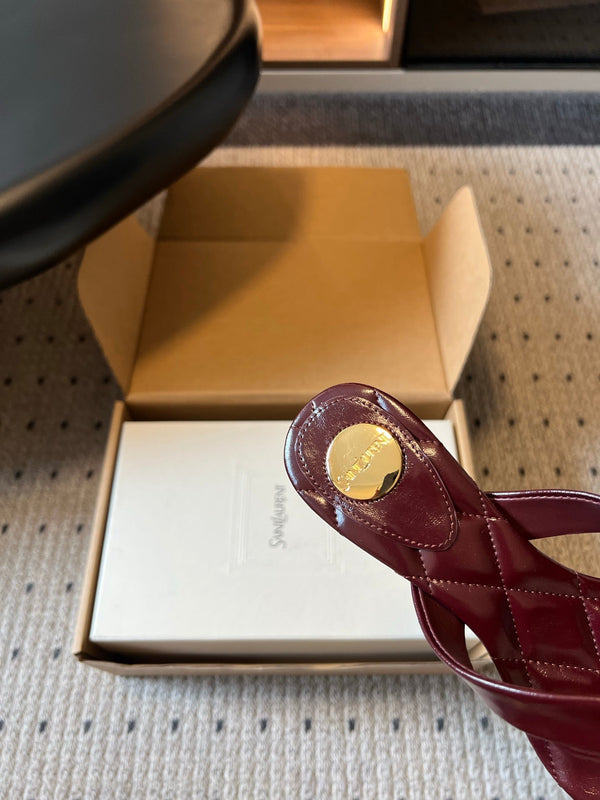 YSL Sip Sandal 4.5cm Burgundy Smooth Leather 932319
