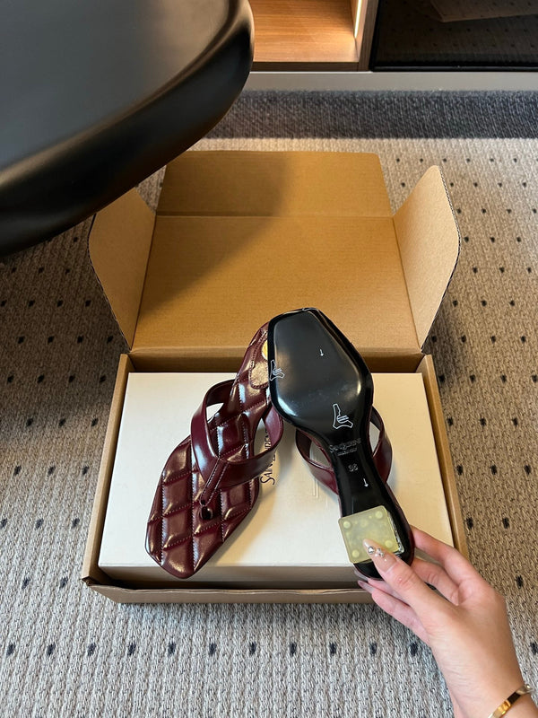 YSL Sip Sandal 4.5cm Burgundy Smooth Leather 932319
