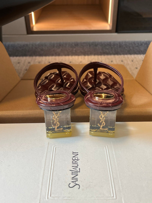 YSL Sip Sandal 4.5cm Burgundy Smooth Leather 932319