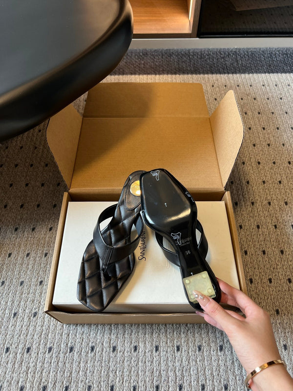 YSL Sip Sandal 4.5cm Black Smooth Leather 932324