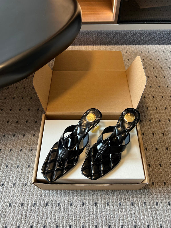 YSL Sip Sandal 4.5cm Black Glossy Leather 932317