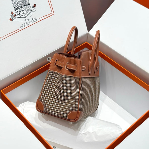 HM Birkin 25cm Golden Brown Swift Cowhide With Waffe Brown Canvas Fabric Shw 249988