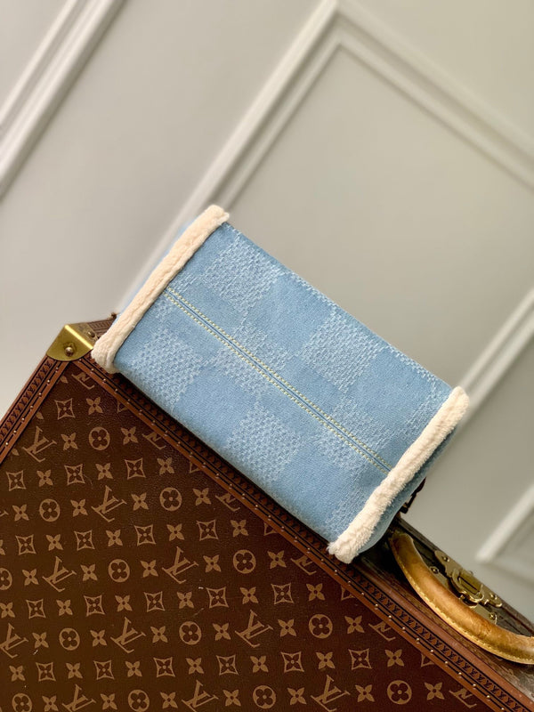 Lv Speedy 25 Bandouliere Beige Leather Denim Wool