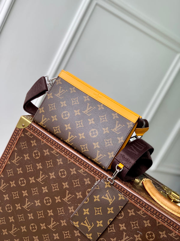 GASTON WEARABLE WALLET 18 IN BROWN MONOGRAM CANVAS MIX YELLOW CALFSKIN