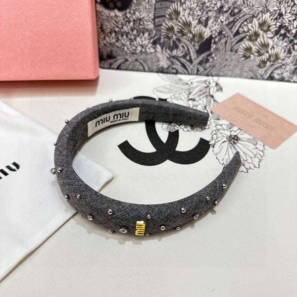 THICK HEADBAND IN GRAY FABRIC ATTACHED RHINESTONES 338951