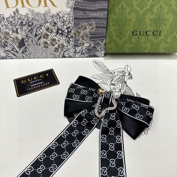 RIBBON BOW HAIR CLIP IN BLACK RE-NYLON ATTACHED PEARL 358260