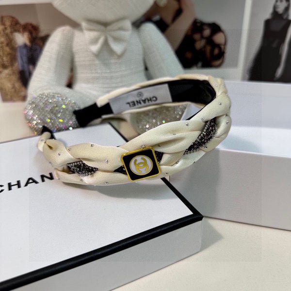 WHITE FABRIC HAIRBAND WITH CRYSTAL 412474
