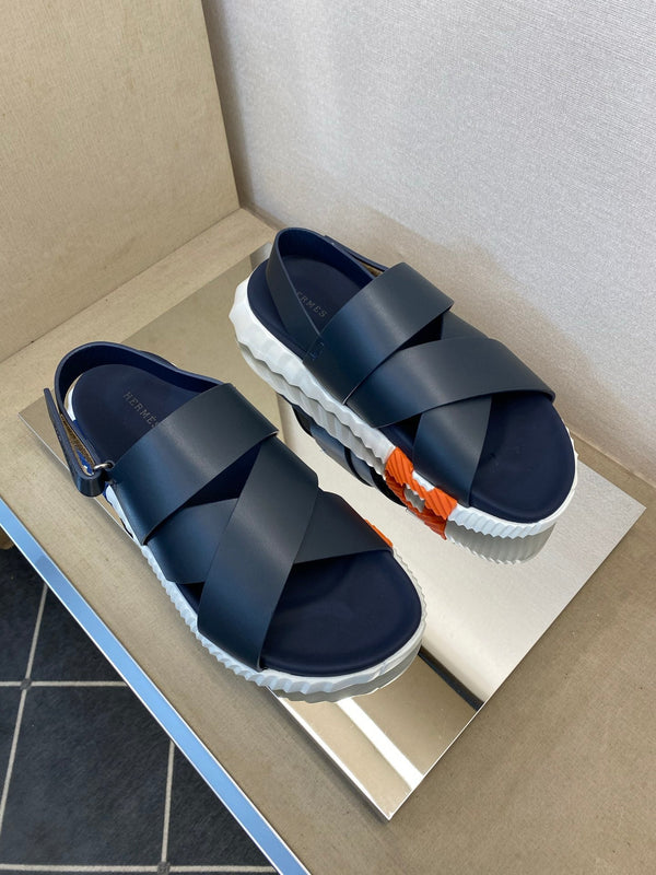 HM Men's Electric Sandals Navy Blue Calfskin 602594