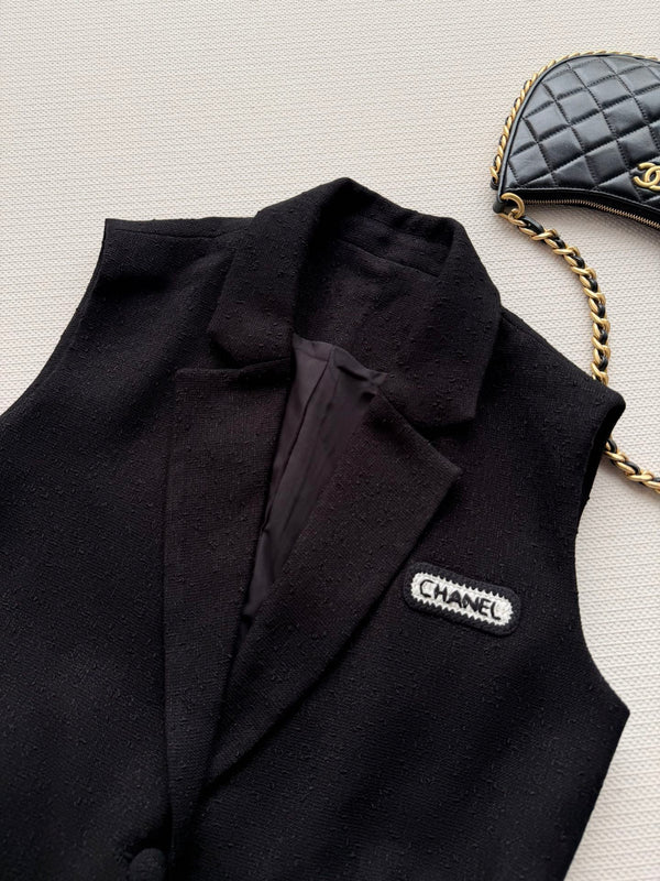 CC 26s Vest Black Wool Viscose 338885