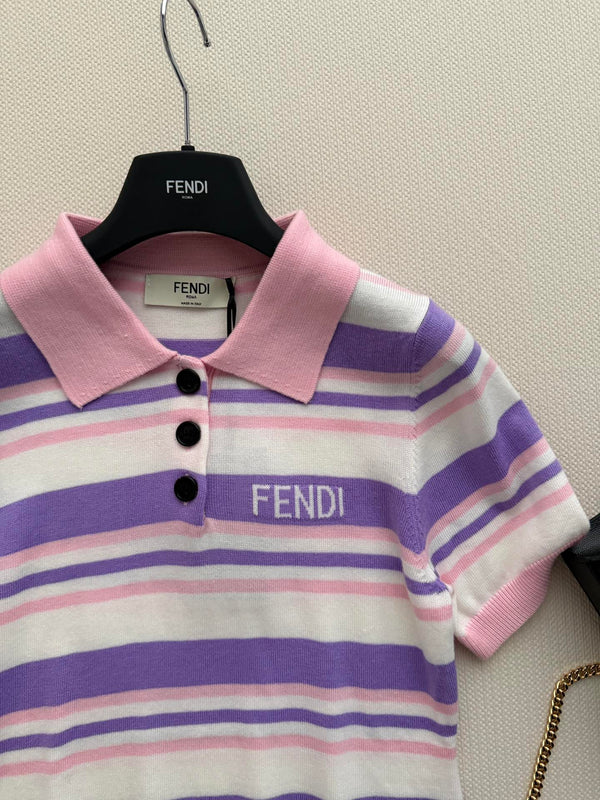Fendi 26s Striped Polo Shirt Pink Purple Knit 363765