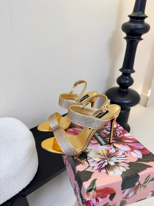 DC Satin Sandals Yellow Sheepskin & Fusible Rhinestones 313667