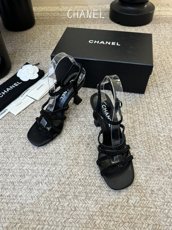 CC 26s Strappy Sandals 8cm Black Sheepskin 736751