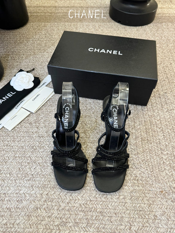 CC 26s Strappy Sandals 8cm Black Sheepskin 736751