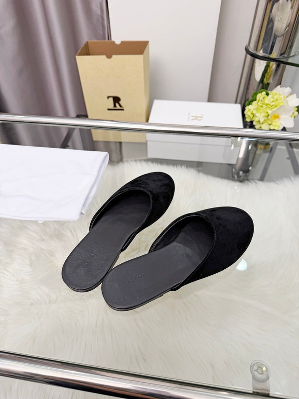 The Row Sleeper Two Slippers Black Suede 707572