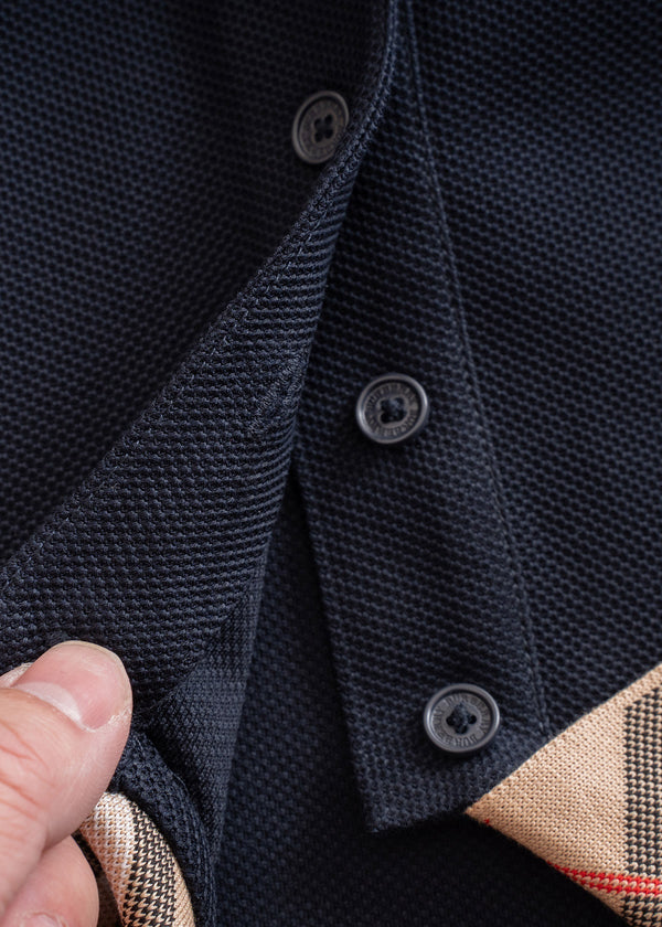 Burberry Men Check Colla Polo Shirt Black Cotton