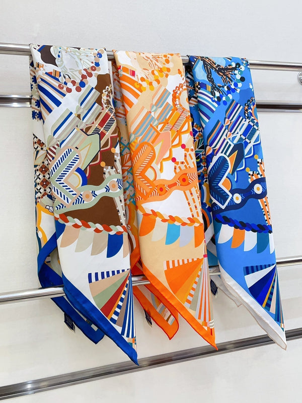 Haute Parure Scarf 90 CM In Blue Colorful Silk Twill 239535