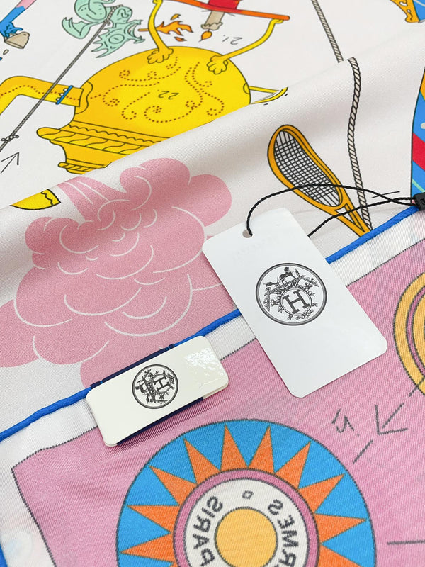 Tea For Two Scarf 90 CM In White Colorful Silk Twill 296691