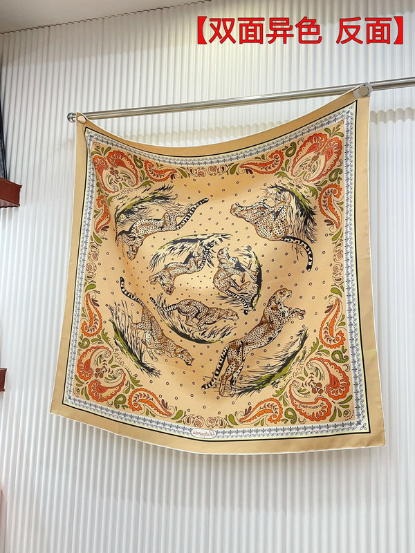 Guepards Bandana Double Face Scarf 90 CM In Colorful Silk 301849