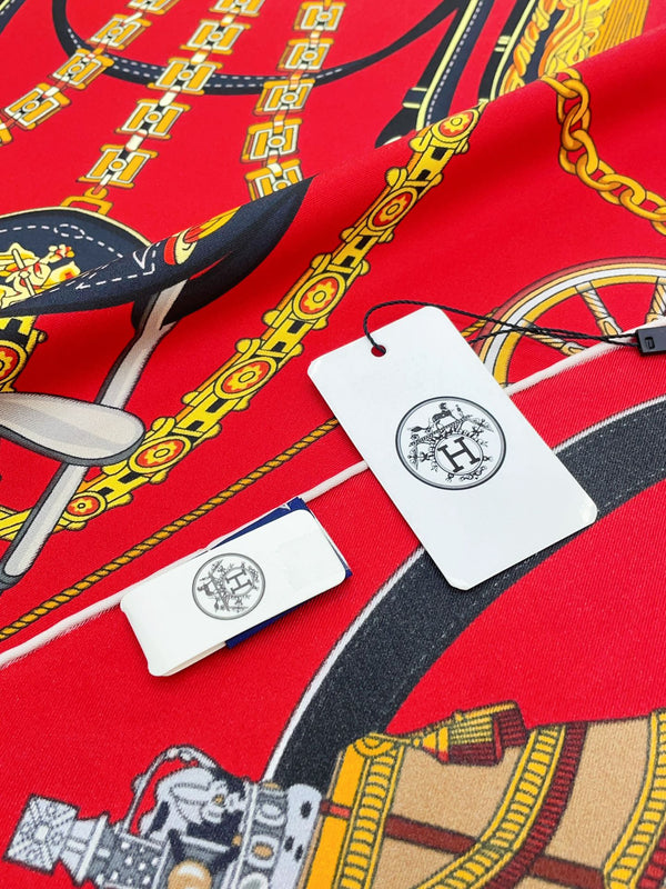 Stately Wheels Scarf 90 CM Red Colorful Silk Twill 312876