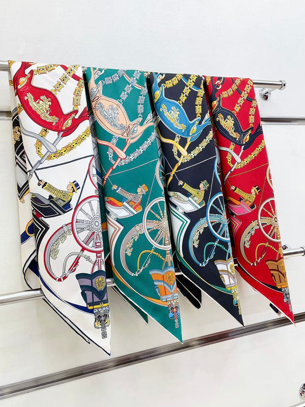 Stately Wheels Scarf 90 CM Red Colorful Silk Twill 312876