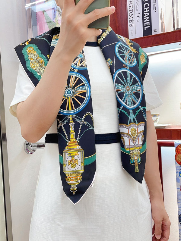 Stately Wheels Scarf 90 CM Black Colorful Silk Twill 312877