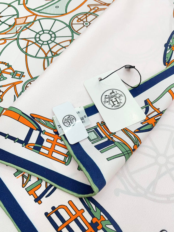 Complication Equestre Scarf 90 CM In White Red Coloful Silk Twill 345900