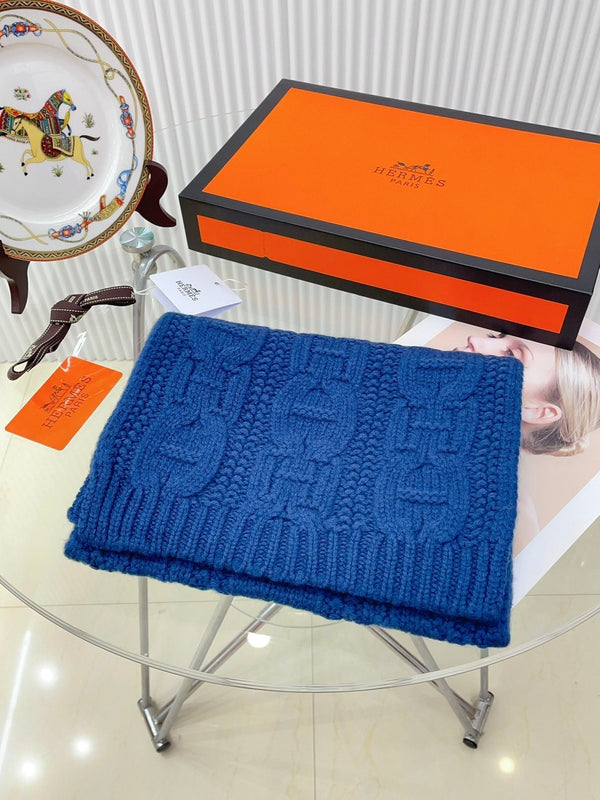 Faubourg Muffler Scarf 170 CM Blue Cashmere Handwoven 356202