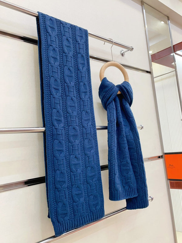 Faubourg Muffler Scarf 170 CM Blue Cashmere Handwoven 356202