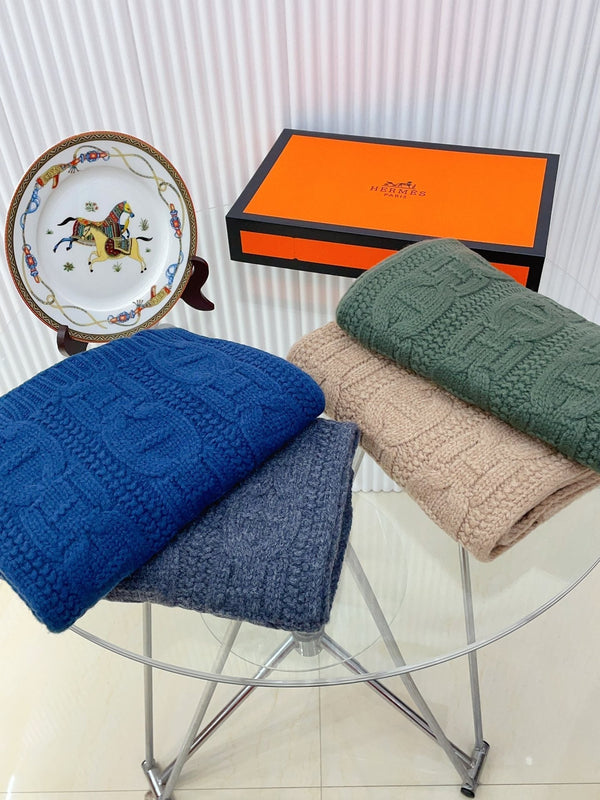 Faubourg Muffler Scarf 170 CM Khaki Green Cashmere Handwoven 356203