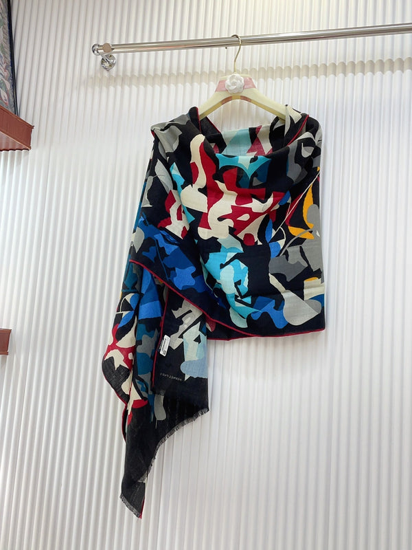 Scarf 180 CM Black Colorful Mashmere And Silk 403888