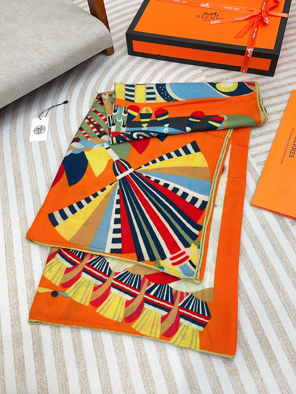 Haute Parure Scarf 135 CM Orange Colorful Cashmere And Silk 405068