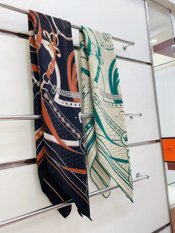 Square Scarf 140CM Black Mix Orange White Cashmere And Silk