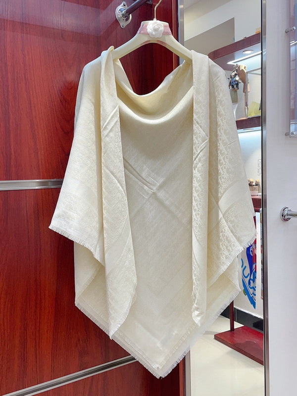 SQUARE SCARF 140 CM IN WHITE WOOL AND SILK 408660