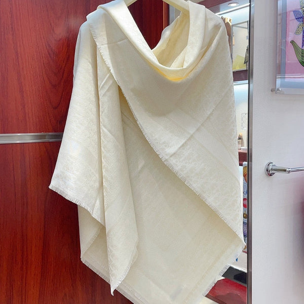 SQUARE SCARF 140 CM IN WHITE WOOL AND SILK 408660