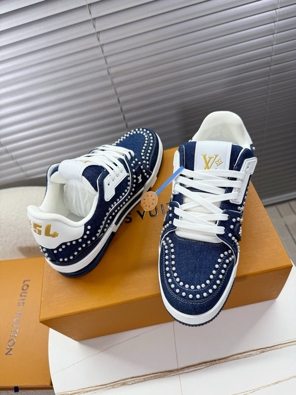 LV 1AJ512 Trainer with Swarovski™ Pearls Indigo Blue Denim 511761