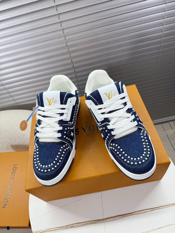 LV 1AJ512 Trainer with Swarovski™ Pearls Indigo Blue Denim 511761