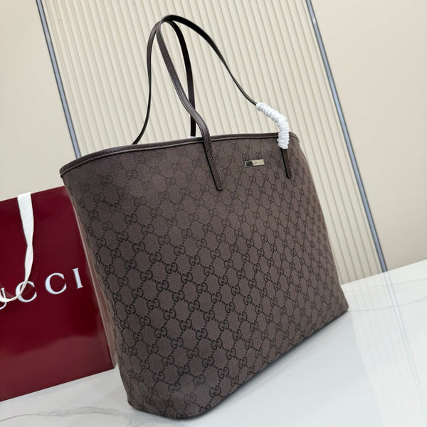 GG Tribeca Large Tote Bag Coffee Canvas Cowhide 141728