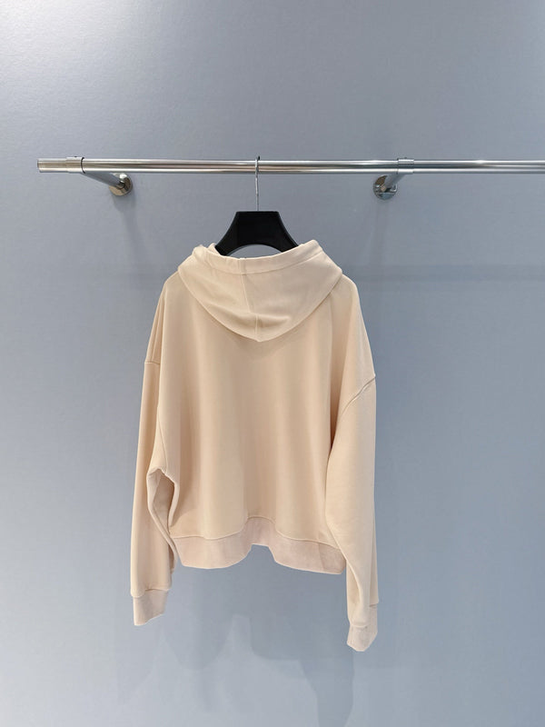 Celine 25 Letter Logo Hooded Pullover Sweatshirt Beige mix Black Cotton