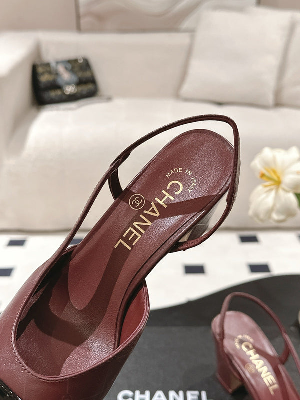 cc 25c slingback 55mm cross line pattern burgundy lambskin 237488
